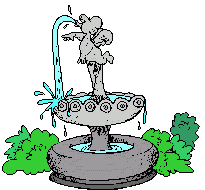 Gifs fontaine avec des herbes puis l'eau qui coule de la statue