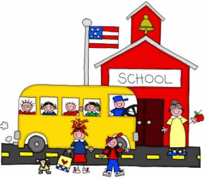 clipart ecole avec bus et des enfants