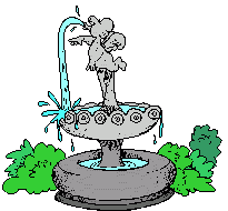 Gifs fontaine avec des herbes puis l'eau qui coule de la statue