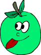 gif anime pomme verte avec yeux et langue